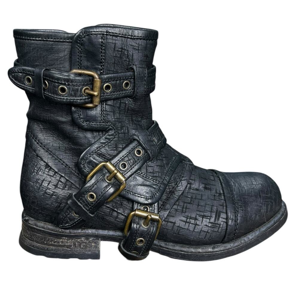 UGG Women’s Elizabeta Black Leather Italian Made Moto Boots Size US 7.5